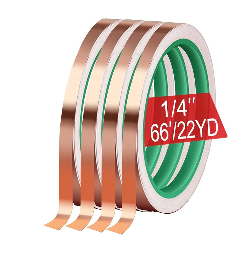 MOGEHIT 4Pcs Copper Foil Tape for Stained Glass 1/4 Inch x 22Yards 4 Rolls Conductive Adhesive Foil Sheilding Tape for Guitars, EMI, Electrical Repairs - Image 1